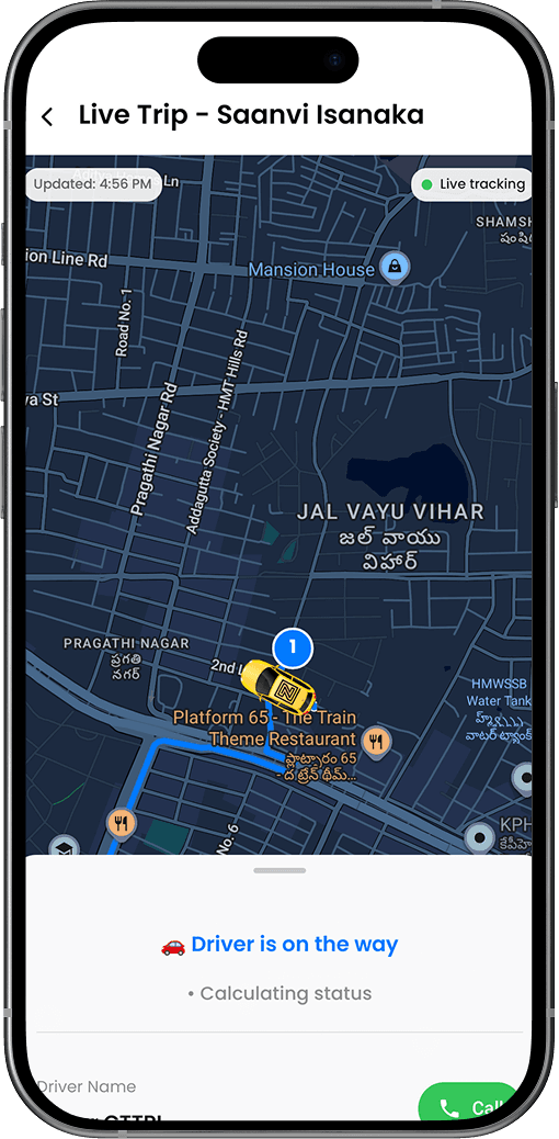 Live GPS tracking screen